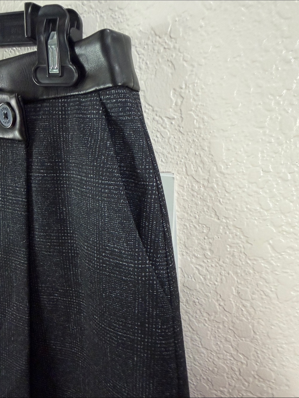 DKNY ,Size 4,Women’s Black Plaid Wrap Mini Skirt with Faux Leather Trim - Picture 8 of 17